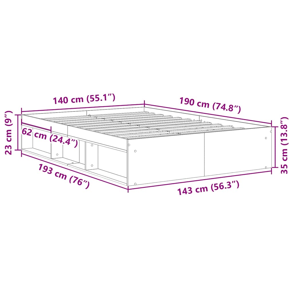 Πλαίσιο Κρεβατιού Μαύρο 140 x 190 εκ.
