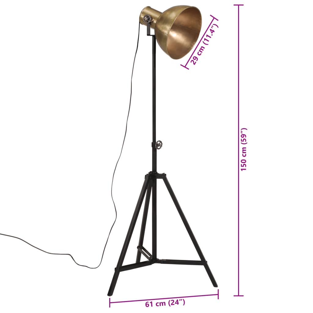 Φωτιστικό Δαπέδου 25 W Αντικέ Ορείχαλκος 61x61x90/150 εκ. Ε27