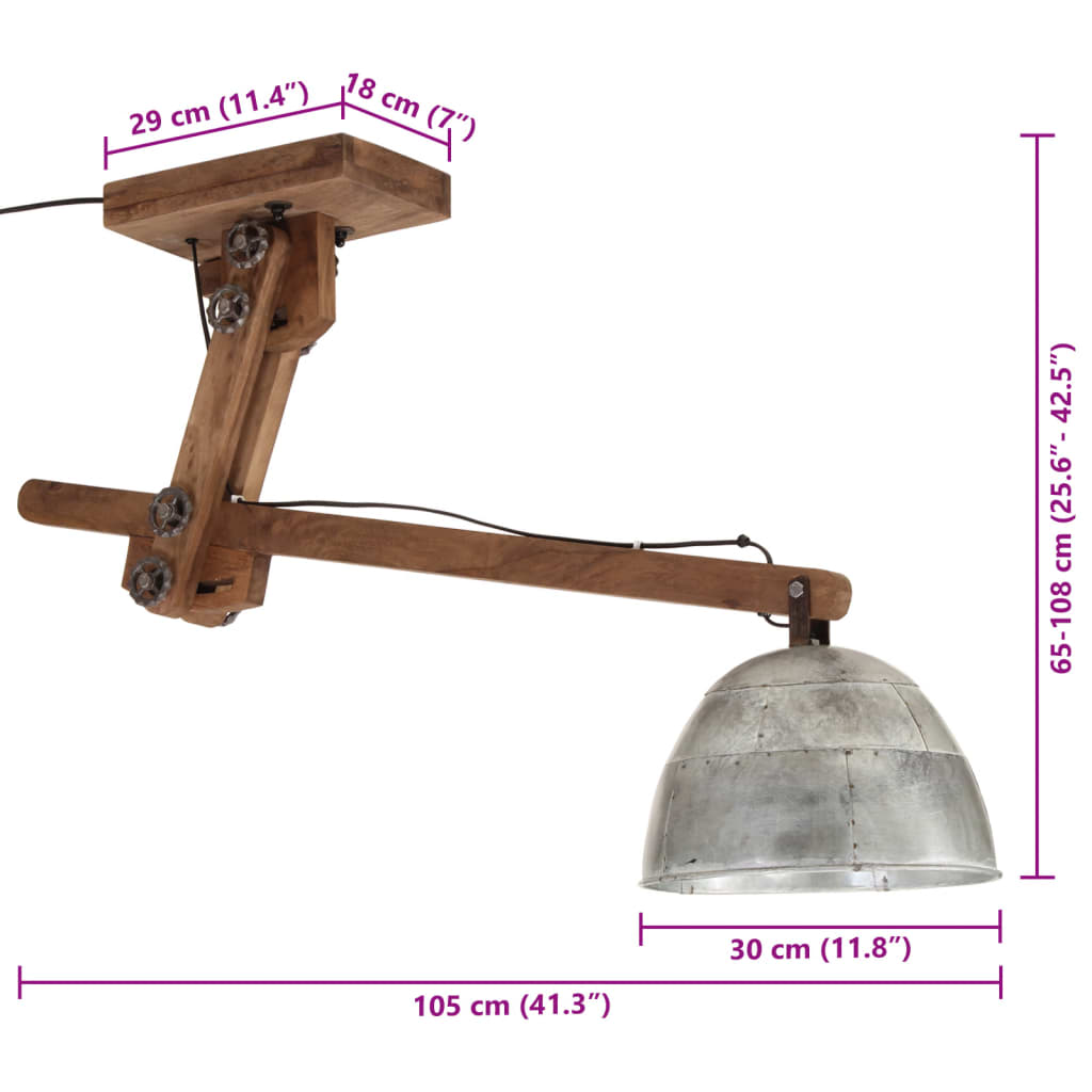 Φωτιστικό Οροφής 25 W Vintage Ασημί 105x30x65-108 εκ. Ε27