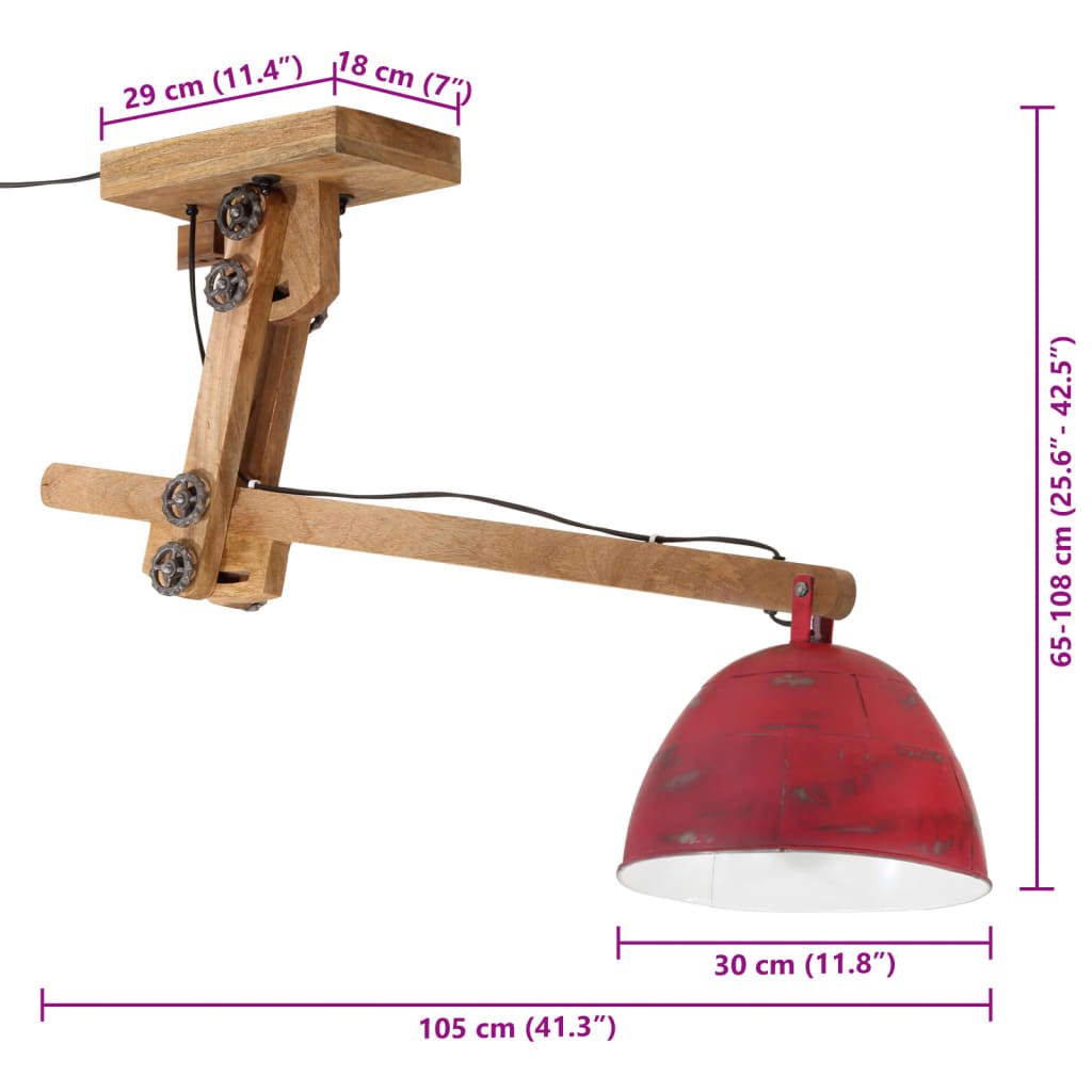 Φωτιστικό Οροφής 25 W Αντικέ Κόκκινο 105x30x65-108 εκ. Ε27