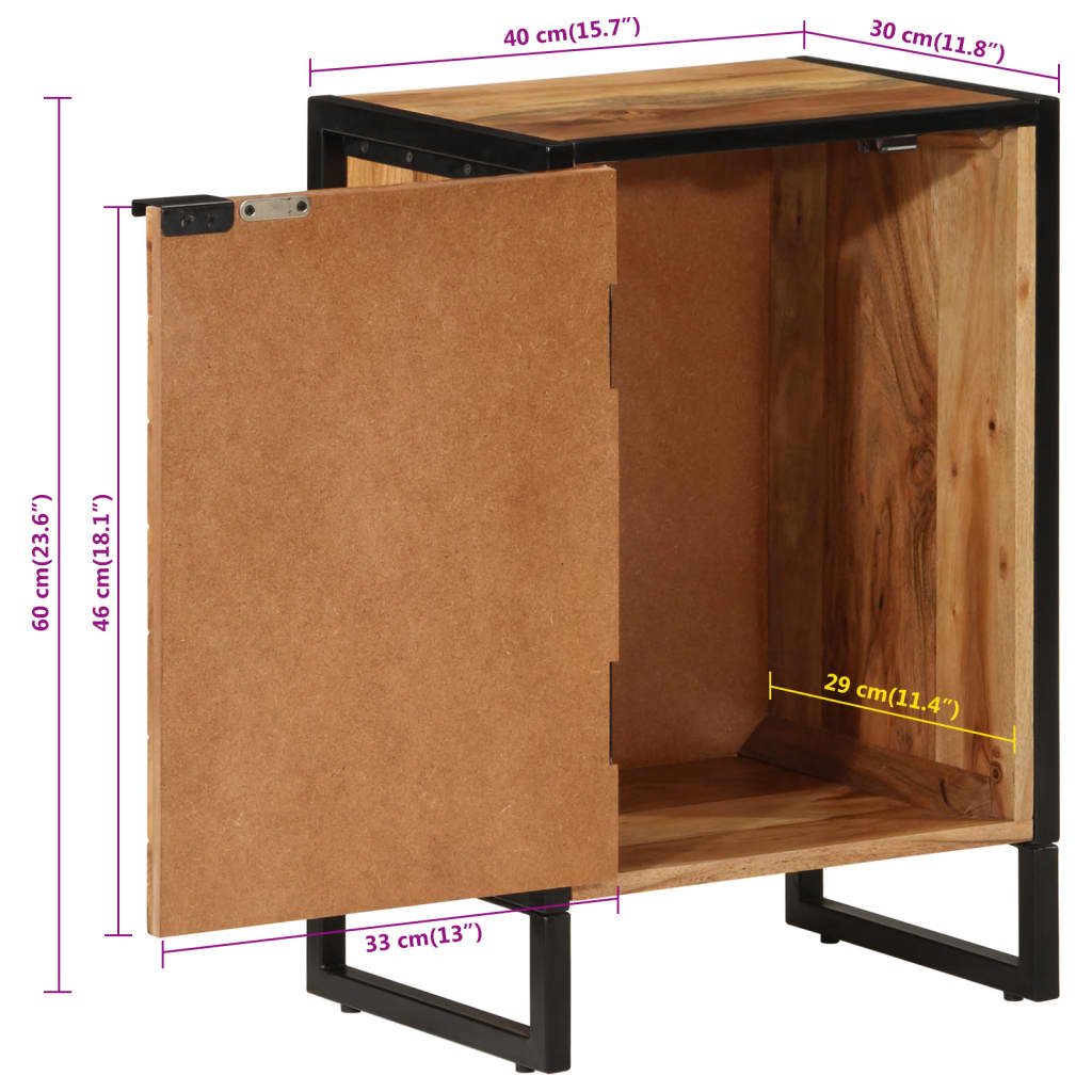Ντουλάπι Μπάνιου Επιτοίχιο 40x30x60 εκ. Μασίφ Ακακία/Σίδερο - Pakobazaar