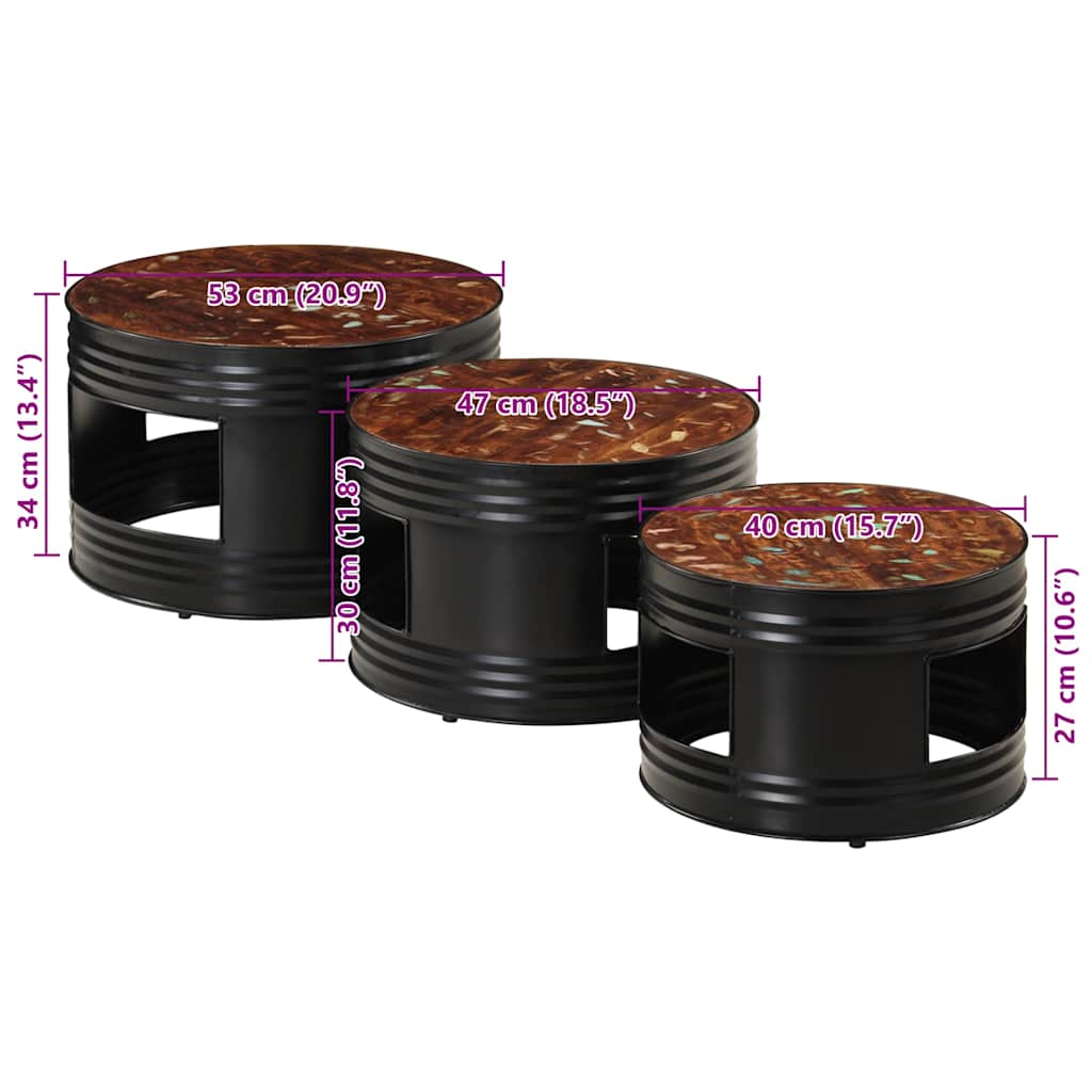 Τραπέζια Μπαρ Σχήμα Ντραμς 3Τεμ. από Μασίφ Ανακυκλωμένο Ξύλο