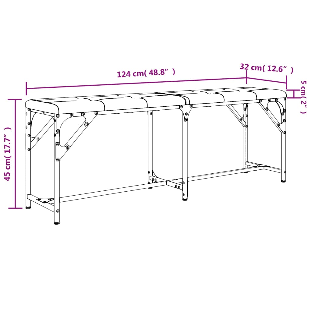 Πάγκος Τραπεζαρίας Ανοιχτό Γκρι 124x32x45 εκ. Ατσάλι / Ύφασμα
