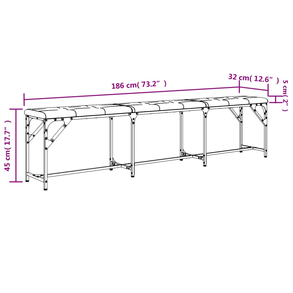 Πάγκος Τραπεζαρίας Μαύρος 186x32x45 εκ. Ατσάλι/Συνθετικό Δέρμα