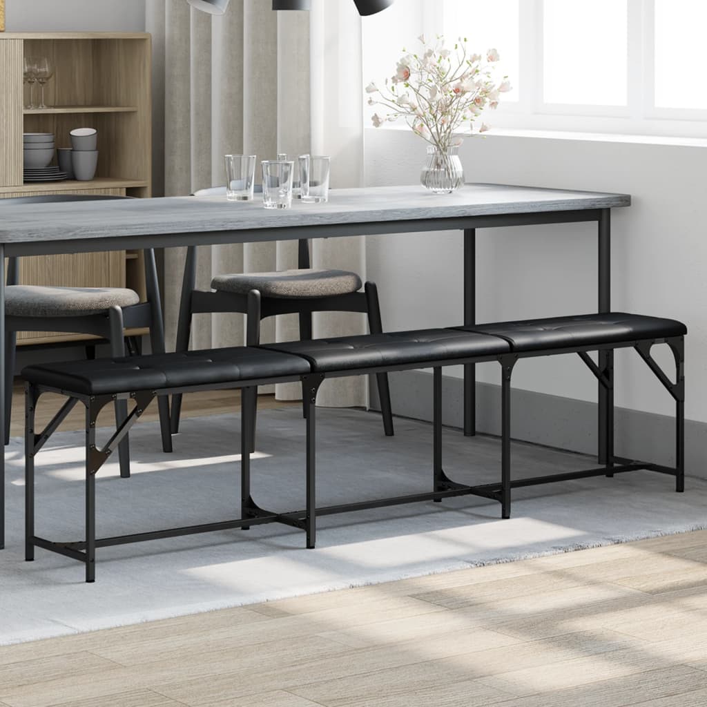 Πάγκος Τραπεζαρίας Μαύρος 186x32x45 εκ. Ατσάλι/Συνθετικό Δέρμα