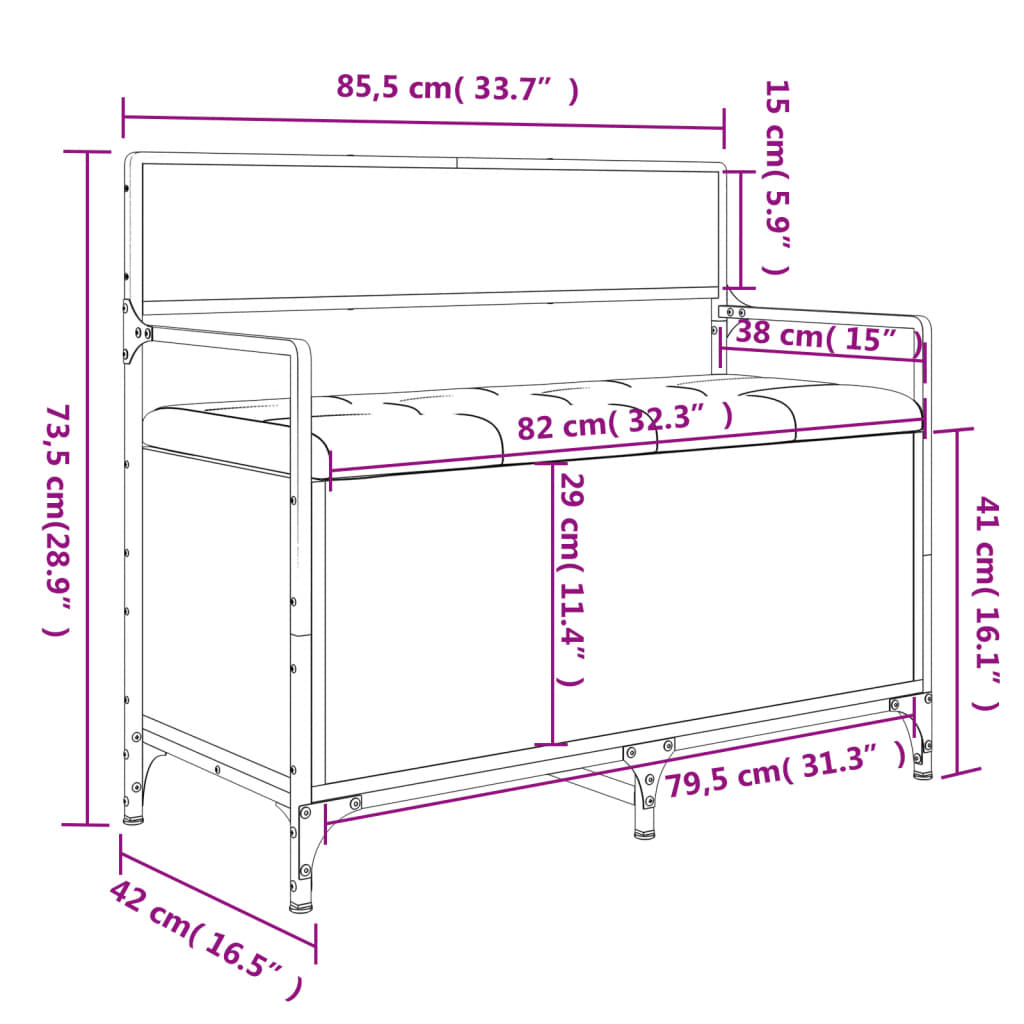 Παγκάκι Αποθήκευσης Καφέ Δρυς 85,5x42x73,5 εκ. Επεξ. Ξύλο