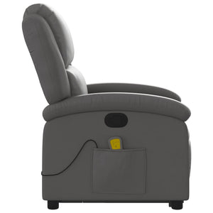 Πολυθρόνα Μασάζ Ανακλινόμενη με Ανύψωση Γκρι Γνήσιο Δέρμα