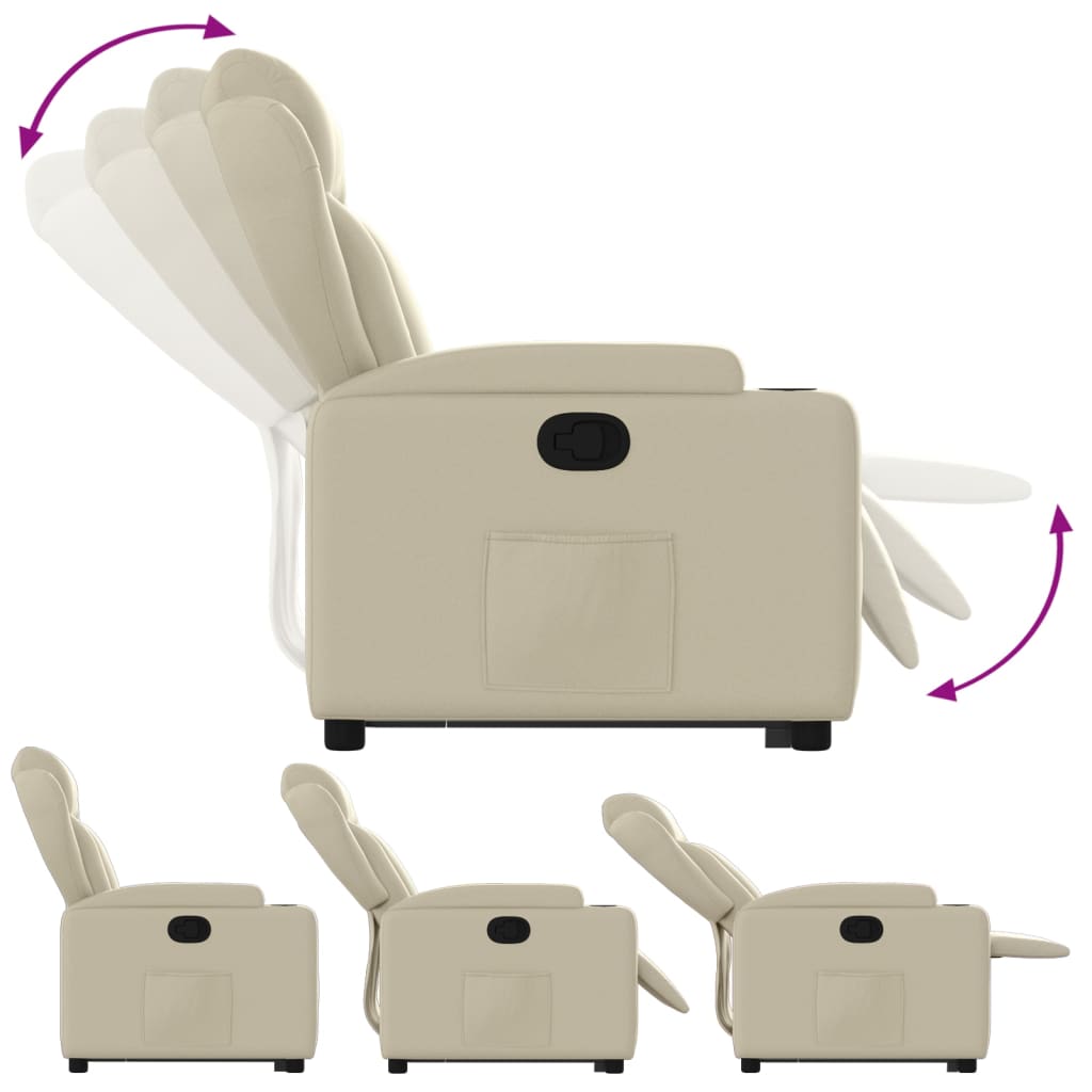 Πολυθρόνα Ανακλινόμενη με Ανύψωση Κρεμ από Συνθετικό Δέρμα