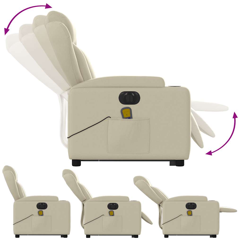 Πολυθρόνα Μασάζ Ηλεκτρ. Ανακλινόμενη με Ανύψωση Κρεμ Συνθ.Δέρμα