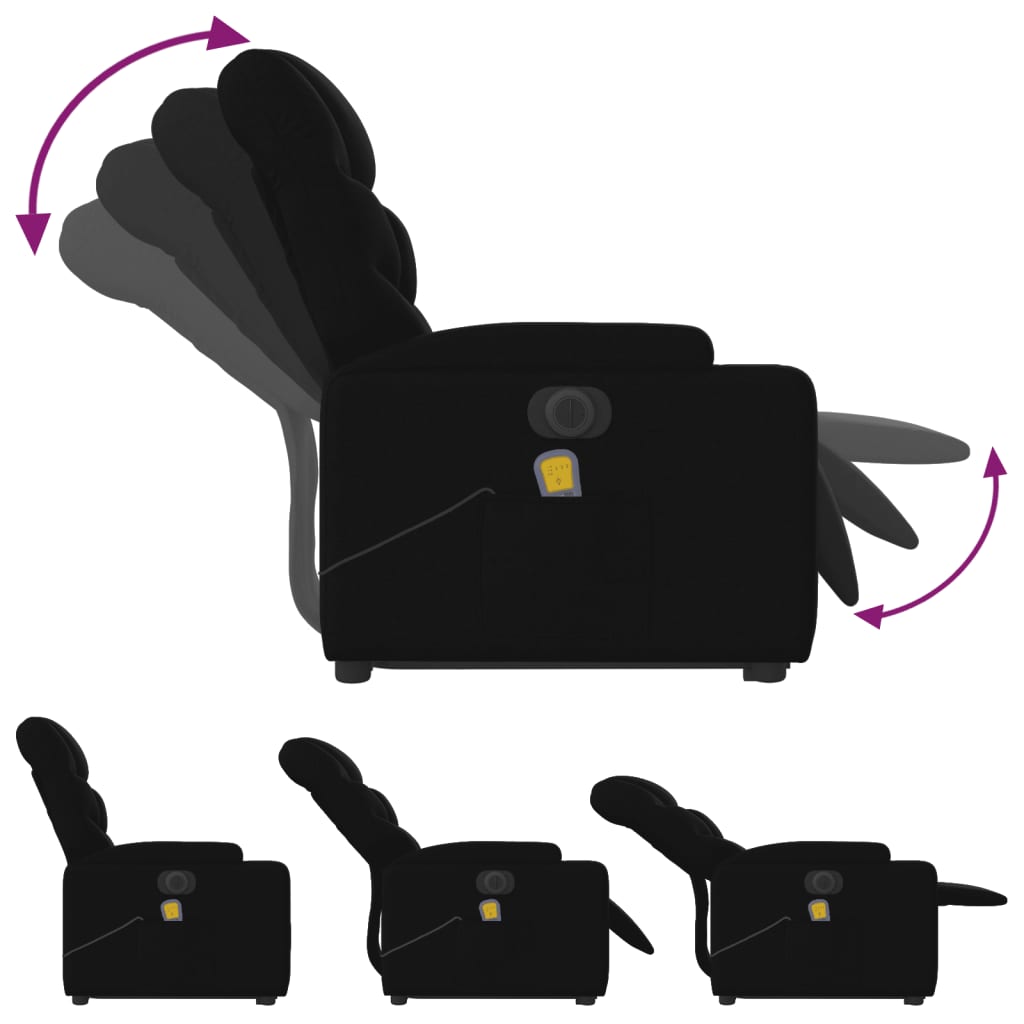 Πολυθρόνα Μασάζ Ηλεκ. Ανακλινόμενη με Ανύψωση Μαύρη Υφασμάτινη