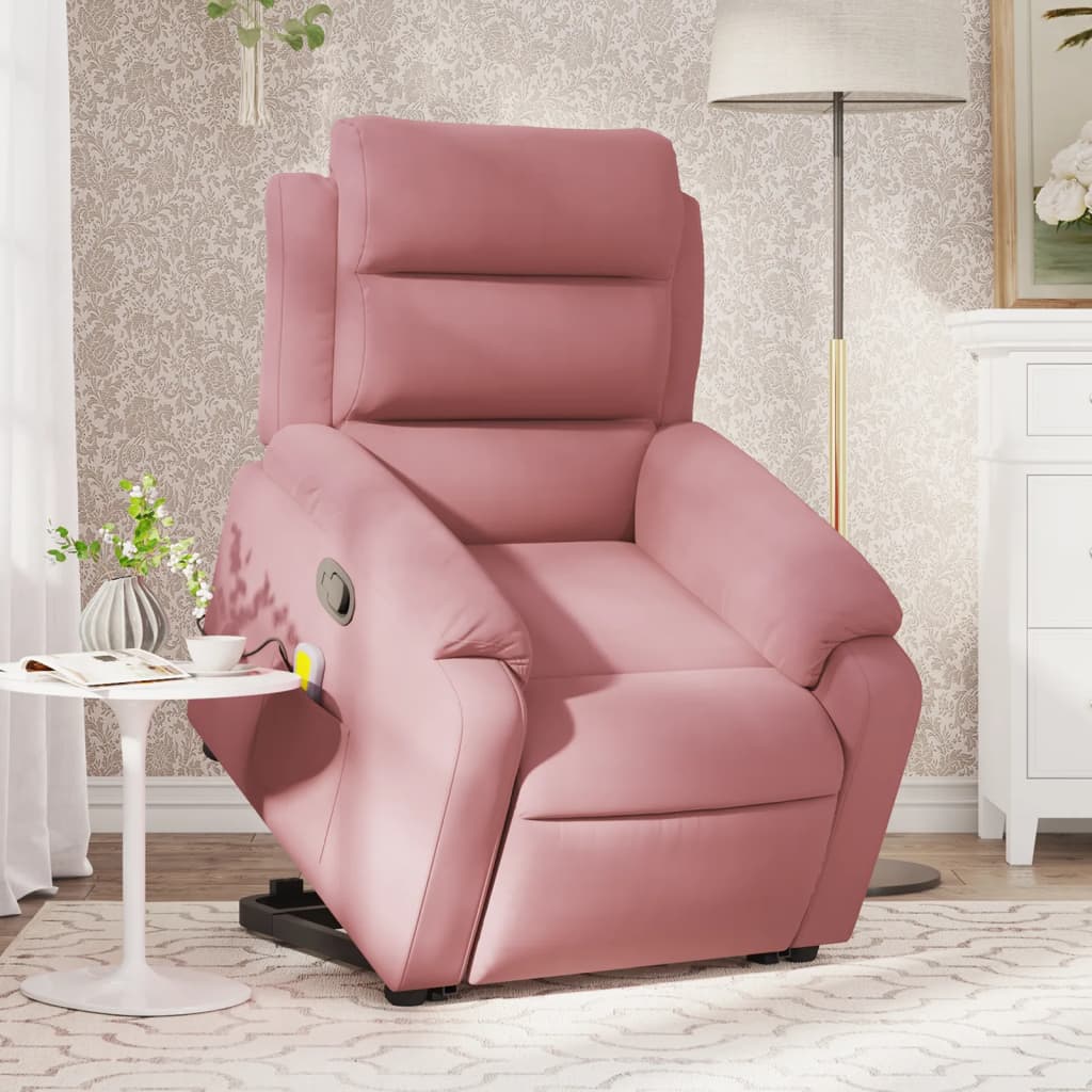 Πολυθρόνα Μασάζ Ανακλινόμενη με Ανύψωση Ροζ Βελούδινη