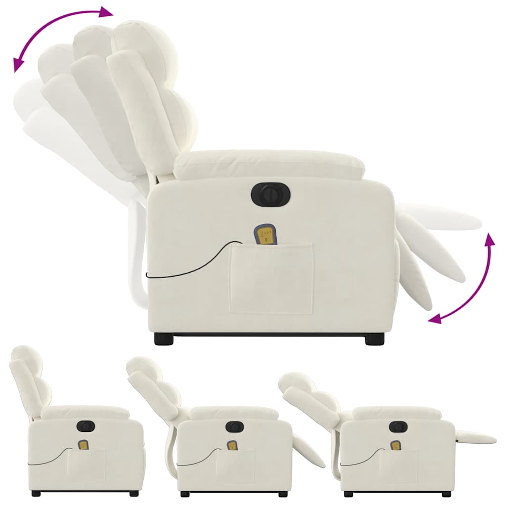 Πολυθρόνα Μασάζ Ηλεκ. Ανακλινόμενη με Ανύψωση Κρεμ Βελούδο