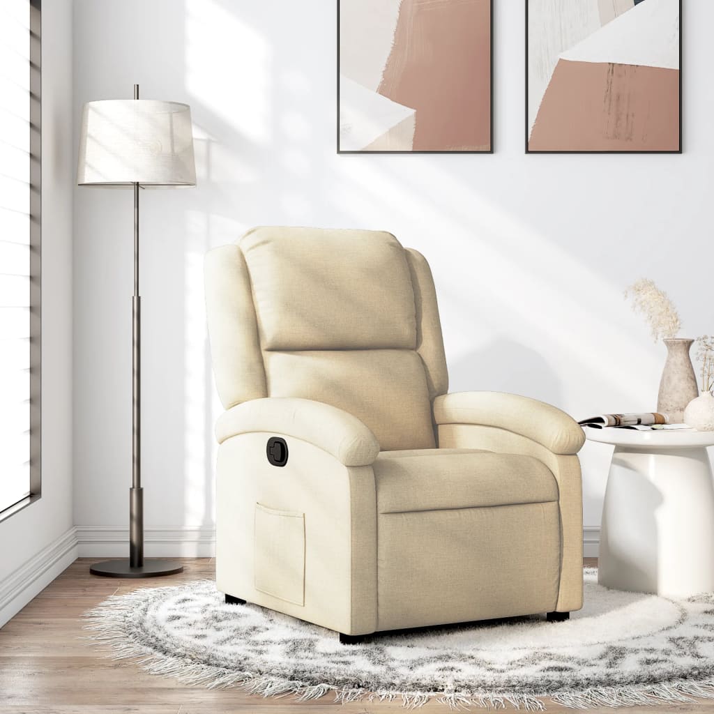Πολυθρόνα Ανακλινόμενη με Κρεμ Ύφασμα από Ύφασμα - Pakobazaar