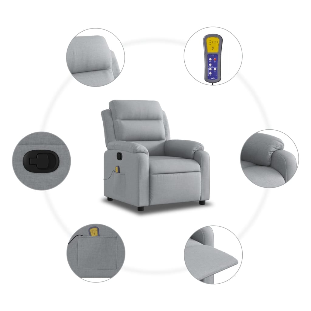 Πολυθρόνα Μασάζ με Ανακλινόμενη Πόρτα Ανοιχτό Γκρι Υφασμάτινη - Pakobazaar