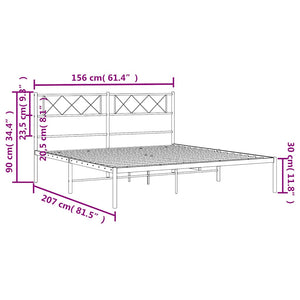 Πλαίσιο Κρεβατιού με Κεφαλάρι Μαύρο 150 x 200 εκ. Μεταλλικό