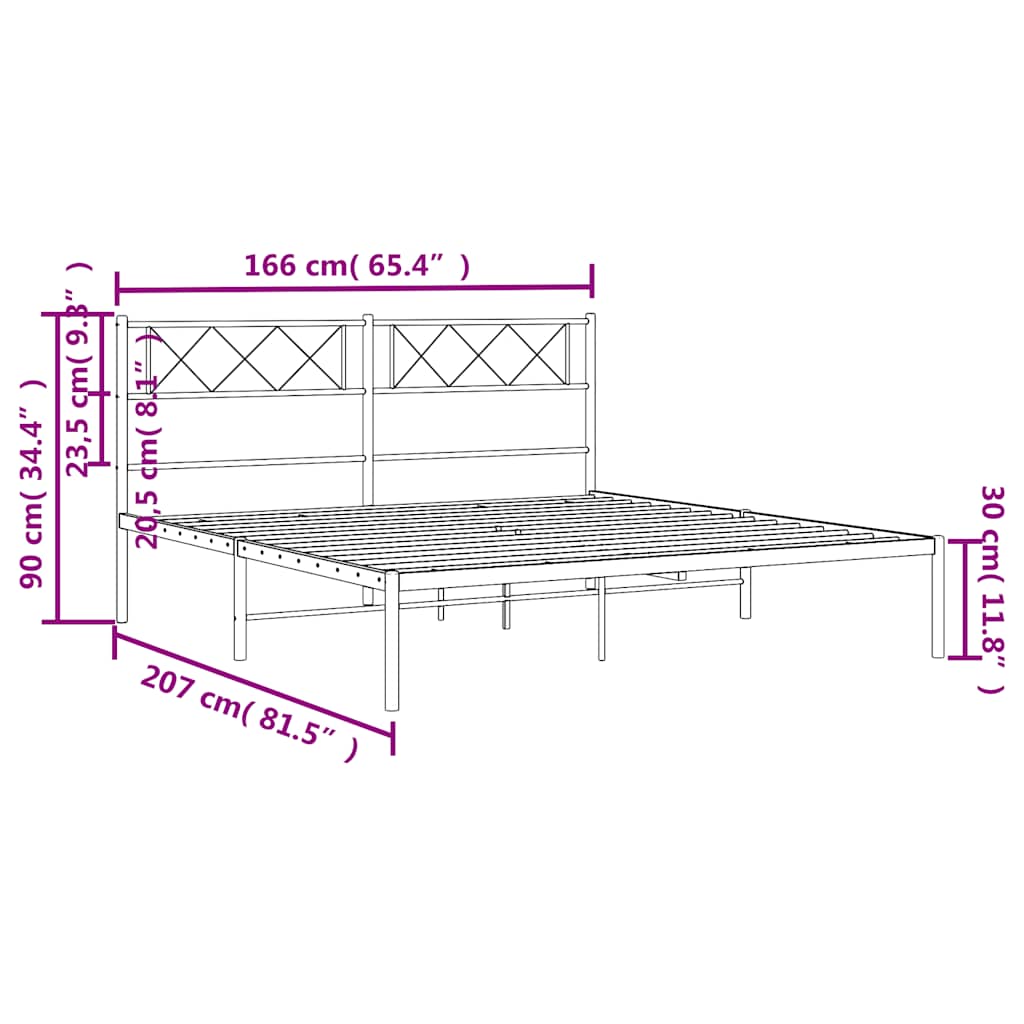Πλαίσιο Κρεβατιού με Κεφαλάρι Μαύρο 160 x 200 εκ. Μεταλλικό