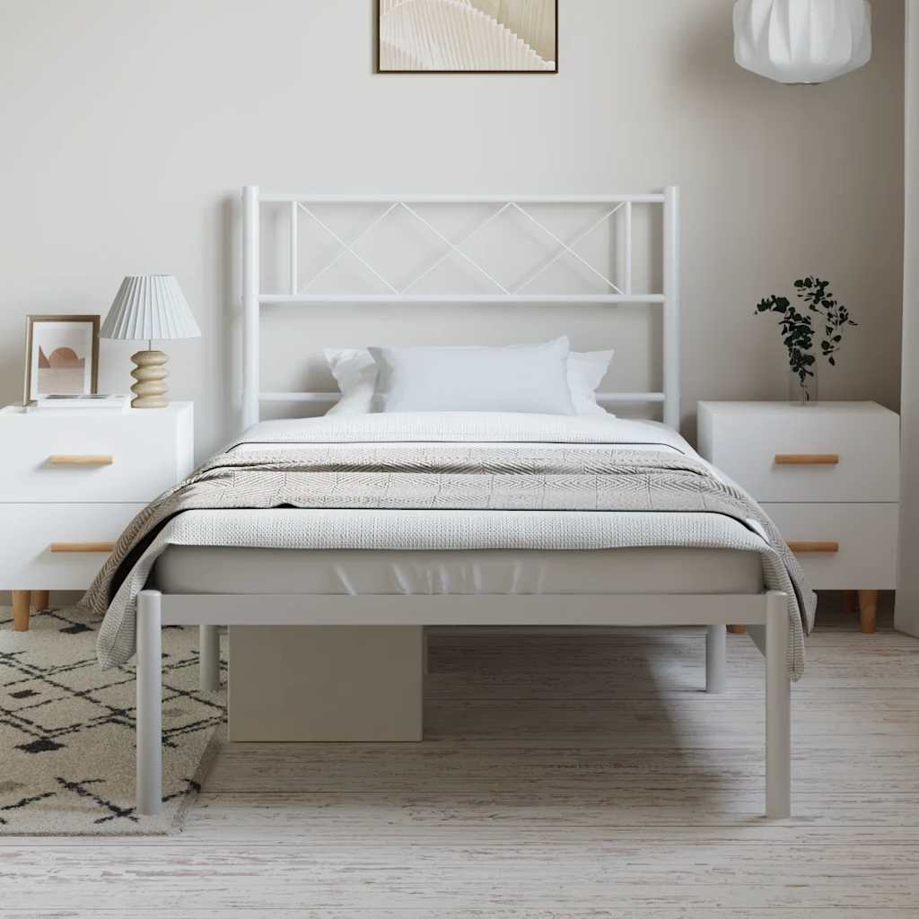 Πλαίσιο Κρεβατιού με Κεφαλάρι Λευκό 100x190 εκ. Μεταλλικό - Pakobazaar