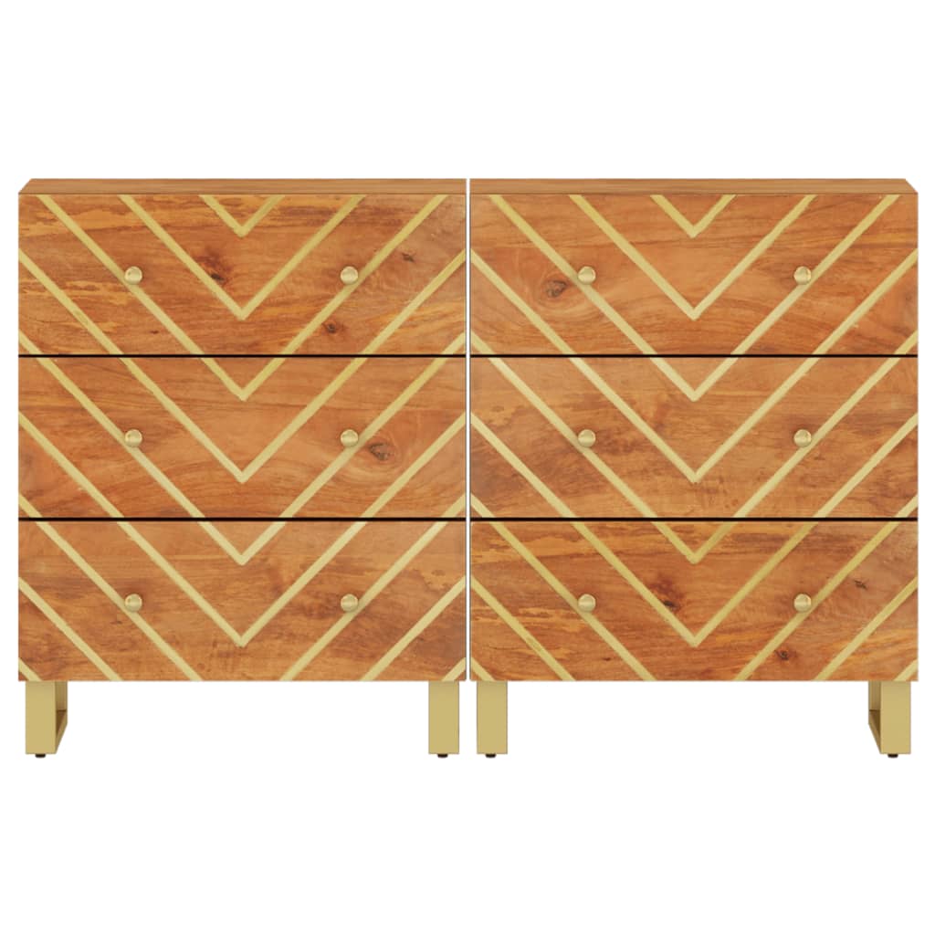 Βοηθητικά Έπιπλα 2Τεμ Καφέ/Μαύρο 60x33,5x75εκ Μασίφ Ξύλο Μάνγκο