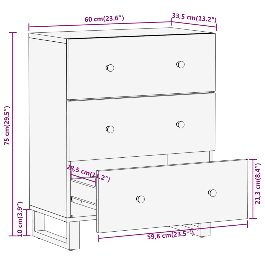 Βοηθητικά Έπιπλα 2Τεμ Καφέ/Μαύρο 60x33,5x75εκ Μασίφ Ξύλο Μάνγκο