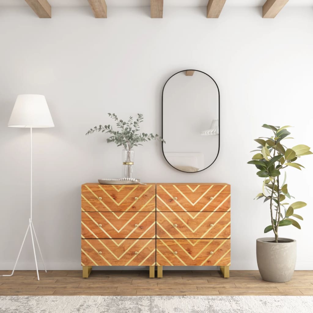 Βοηθητικά Έπιπλα 2Τεμ Καφέ/Μαύρο 60x33,5x75εκ Μασίφ Ξύλο Μάνγκο