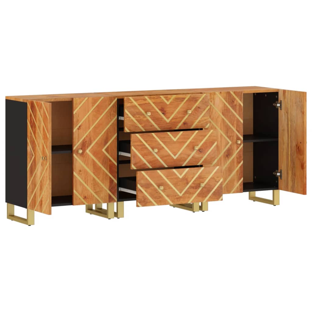 Βοηθητικά Έπιπλα 3Τεμ Καφέ/Μαύρο 60x33,5x75εκ Μασίφ Ξύλο Μάνγκο