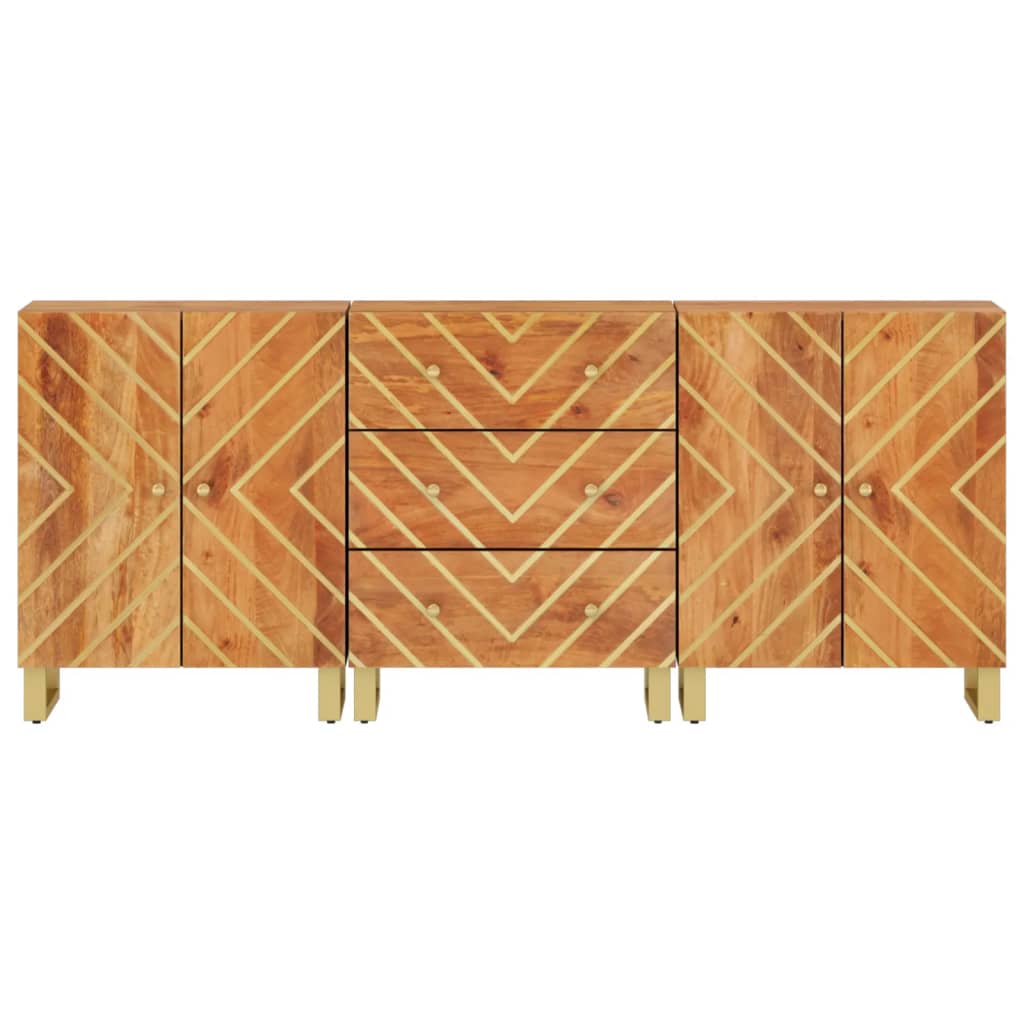 Βοηθητικά Έπιπλα 3Τεμ Καφέ/Μαύρο 60x33,5x75εκ Μασίφ Ξύλο Μάνγκο