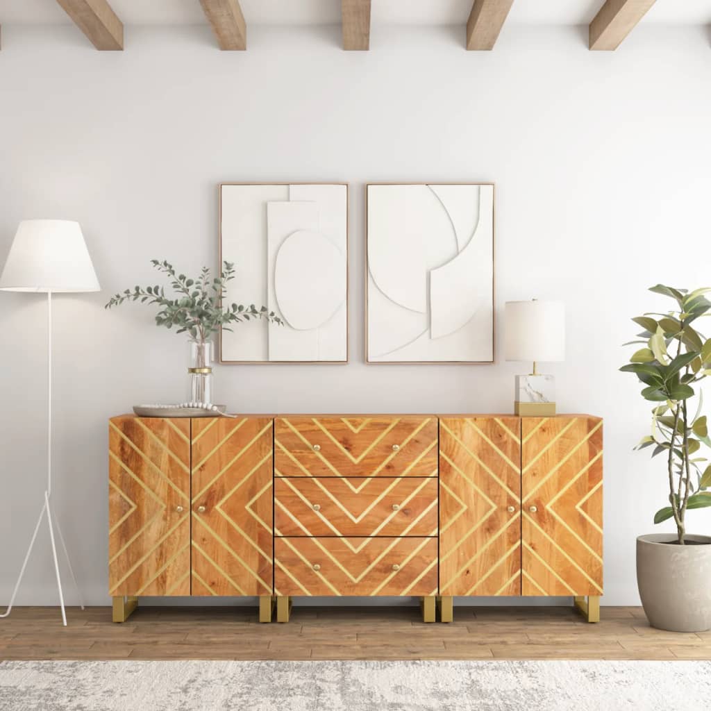 Βοηθητικά Έπιπλα 3Τεμ Καφέ/Μαύρο 60x33,5x75εκ Μασίφ Ξύλο Μάνγκο