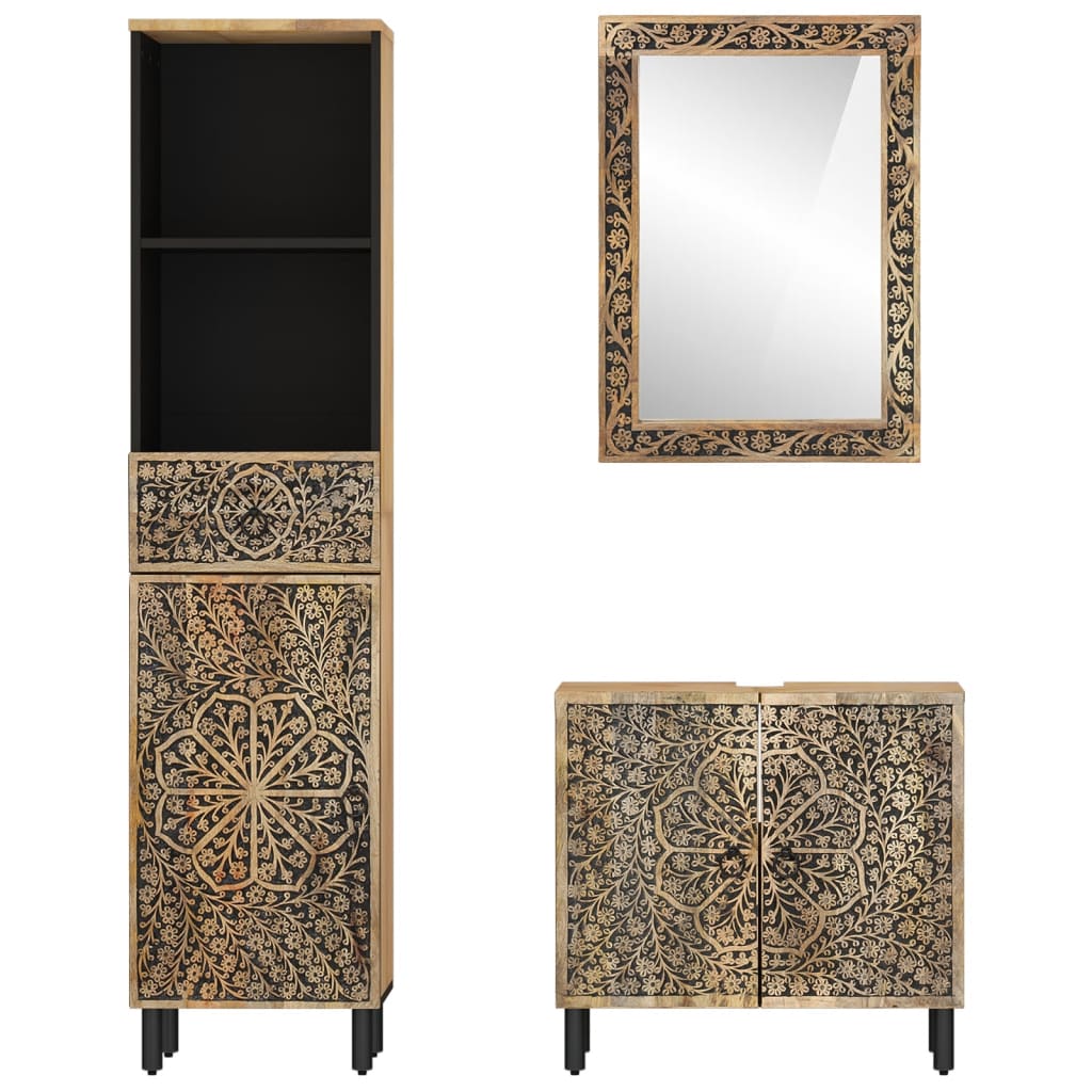 Έπιπλα Μπάνιου Σετ 3 Τεμαχίων από Μασίφ Ξύλο Μάνγκο