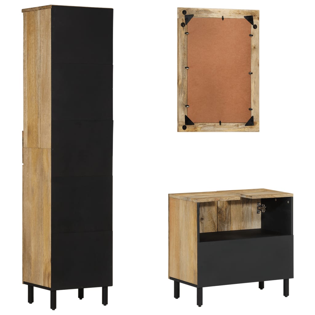 Έπιπλα Μπάνιου Σετ 3 Τεμαχίων από Μασίφ Ξύλο Μάνγκο