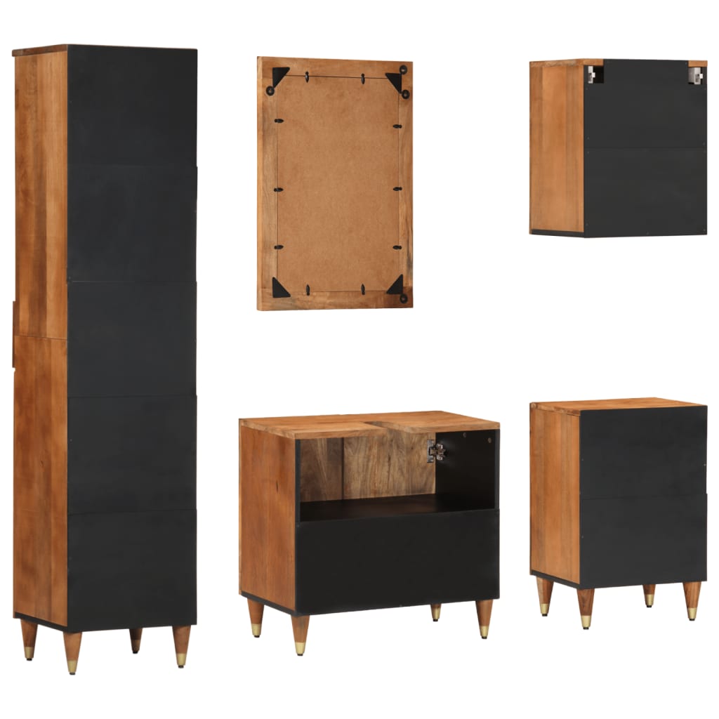 Έπιπλα Μπάνιου Σετ 5 Τεμαχίων από Μασίφ Ξύλο Μάνγκο