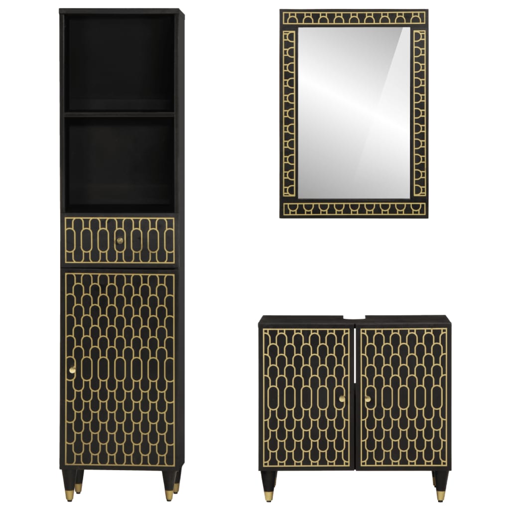 Έπιπλα Μπάνιου Σετ 3 Τεμαχίων από Μασίφ Ξύλο Μάνγκο