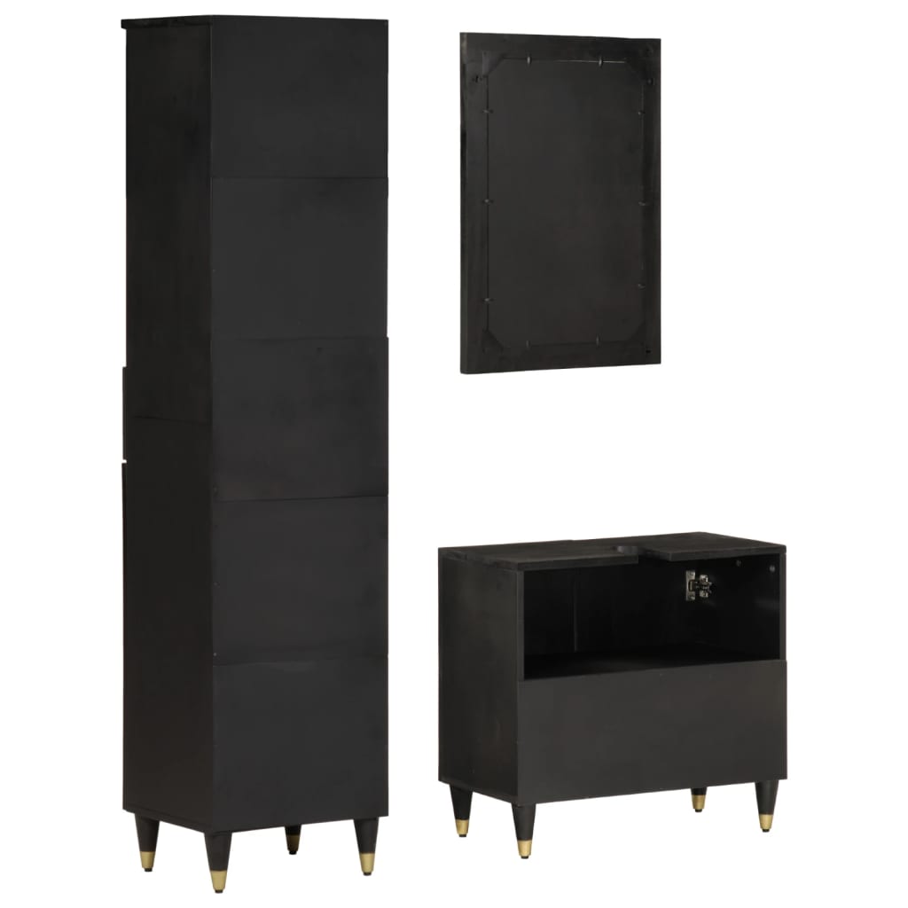 Έπιπλα Μπάνιου Σετ 3 Τεμαχίων από Μασίφ Ξύλο Μάνγκο