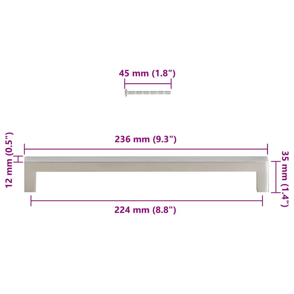 Λαβές Ντουλαπιών 5 τεμ. Ασημί 224 χιλ. από Ανοξείδωτο Ατσάλι - PAKOBAZAAR