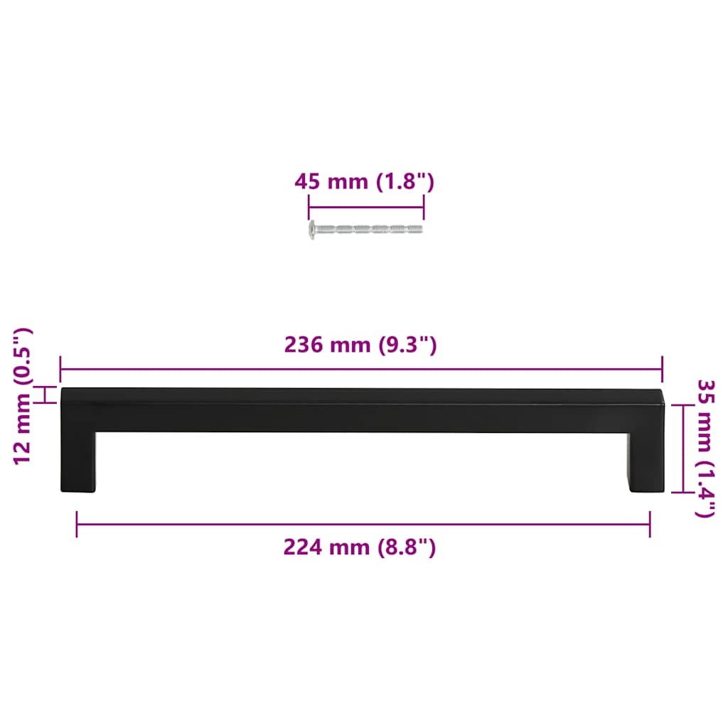 Λαβές Ντουλαπιών 5 τεμ. Μαύρες 224 χιλ. από Ανοξείδωτο Ατσάλι - PAKOBAZAAR