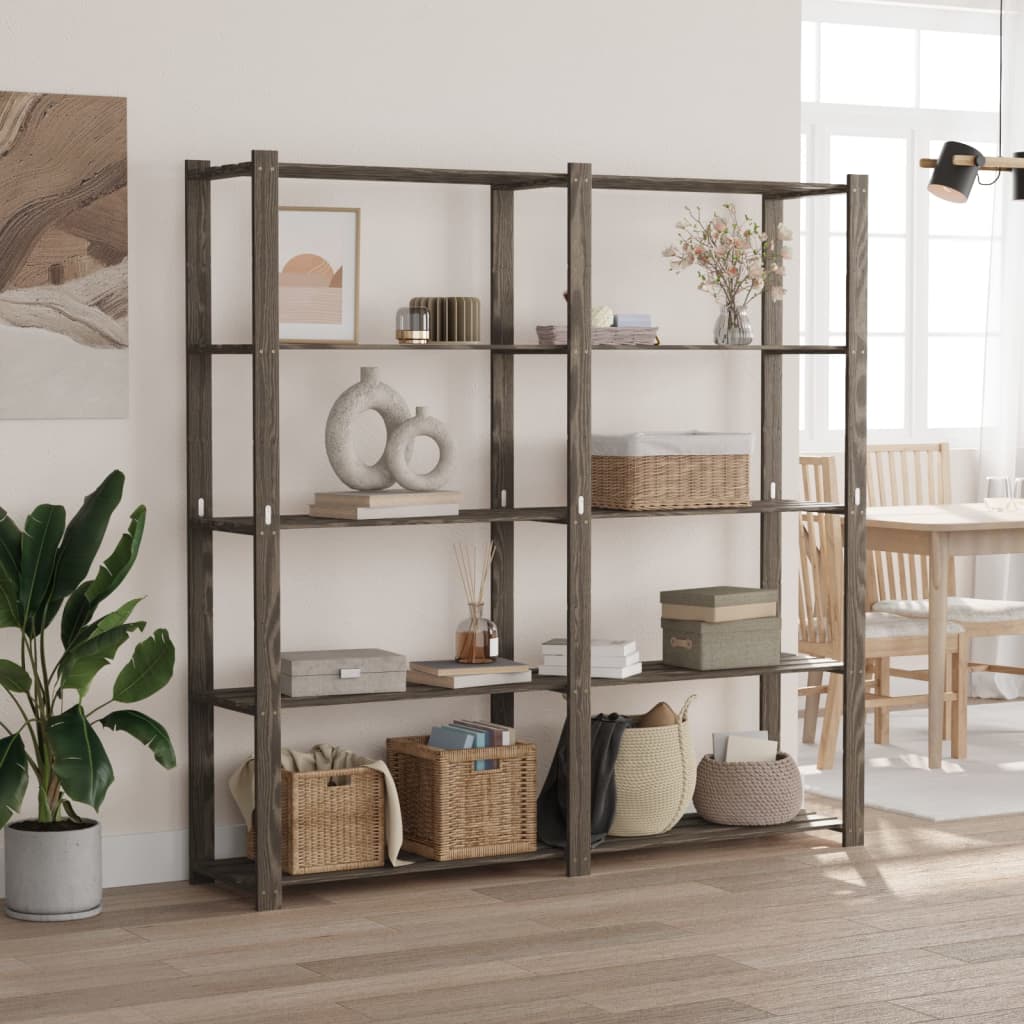 Ραφιέρα με 5 Ράφια Γκρι 170 x 38 x 170 εκ. Μασίφ Ξύλο Πεύκου
