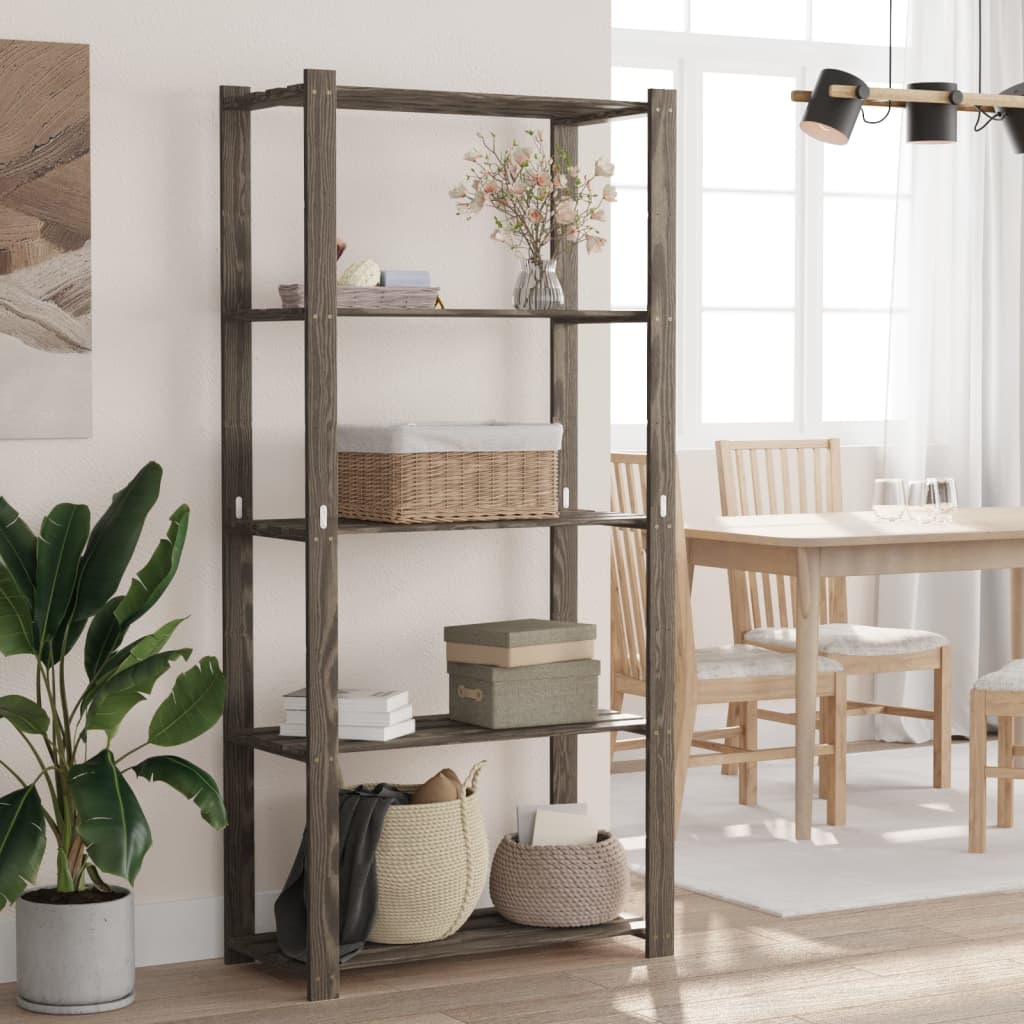 Ραφιέρα με 5 Ράφια Γκρι 80 x 38 x 170 εκ. Μασίφ Ξύλο Πεύκου