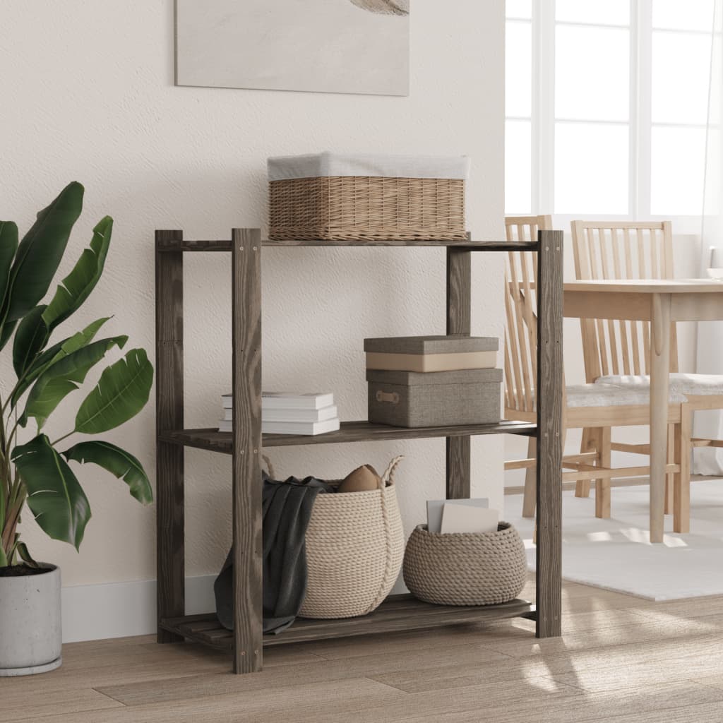 Ραφιέρα με 3 Ράφια Γκρι 80 x 38 x 90 εκ. Μασίφ Ξύλο Πεύκου - Pakobazaar