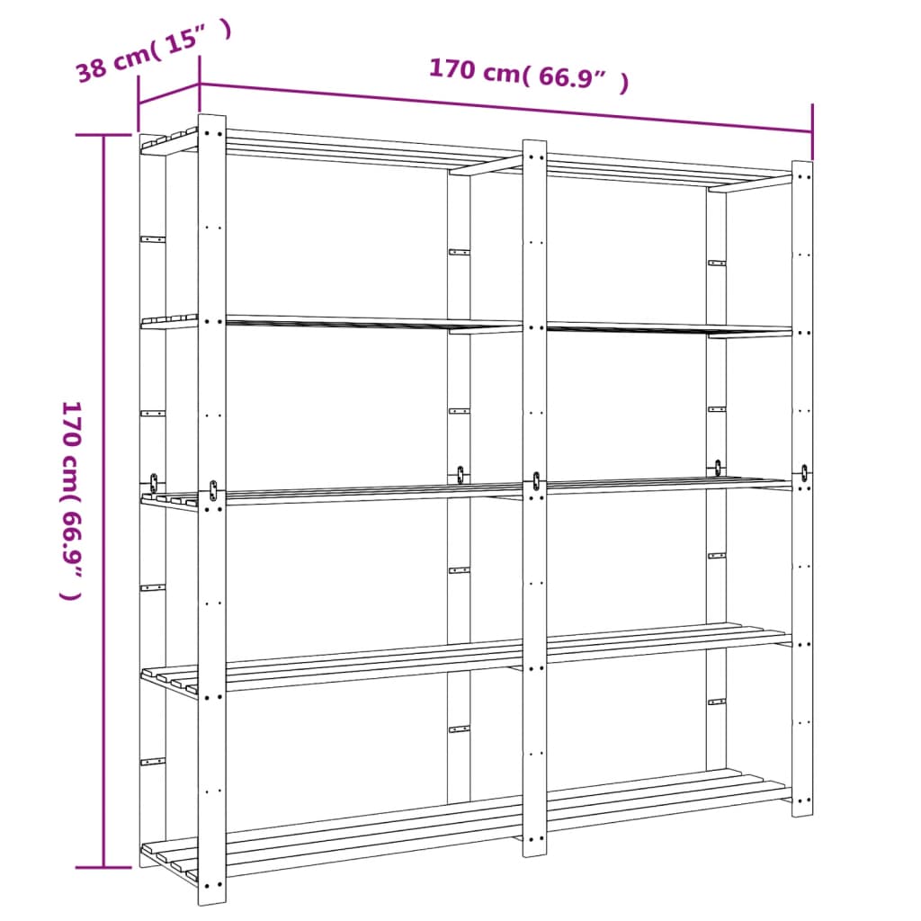Ραφιέρα με 5 Ράφια Καφέ 170 x 38 x 170 εκ. Μασίφ Ξύλο Πεύκου
