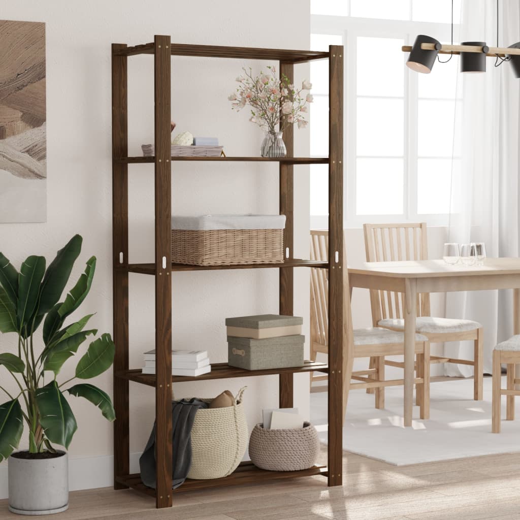 Ραφιέρα με 5 Ράφια Καφέ 80 x 38 x 170 εκ. Μασίφ Ξύλο Πεύκου - Pakobazaar
