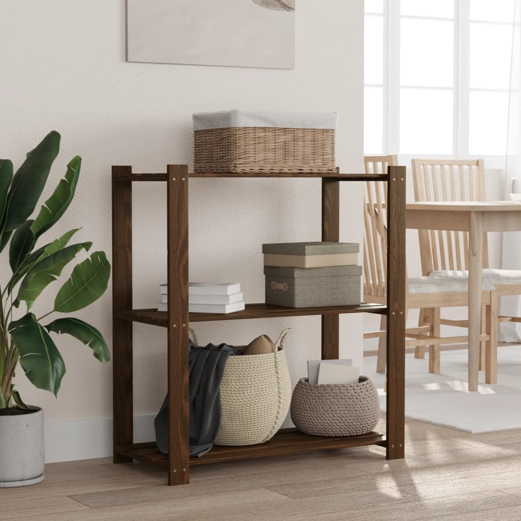 Ραφιέρα με 3 Ράφια Καφέ 80 x 38 x 90 εκ. από Μασίφ Ξύλο Πεύκου