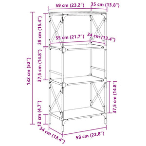 Βιβλιοθήκη 4 Επιπέδων Καπνιστή Δρυς 59x35x132 εκ. Επεξεργ. Ξύλο
