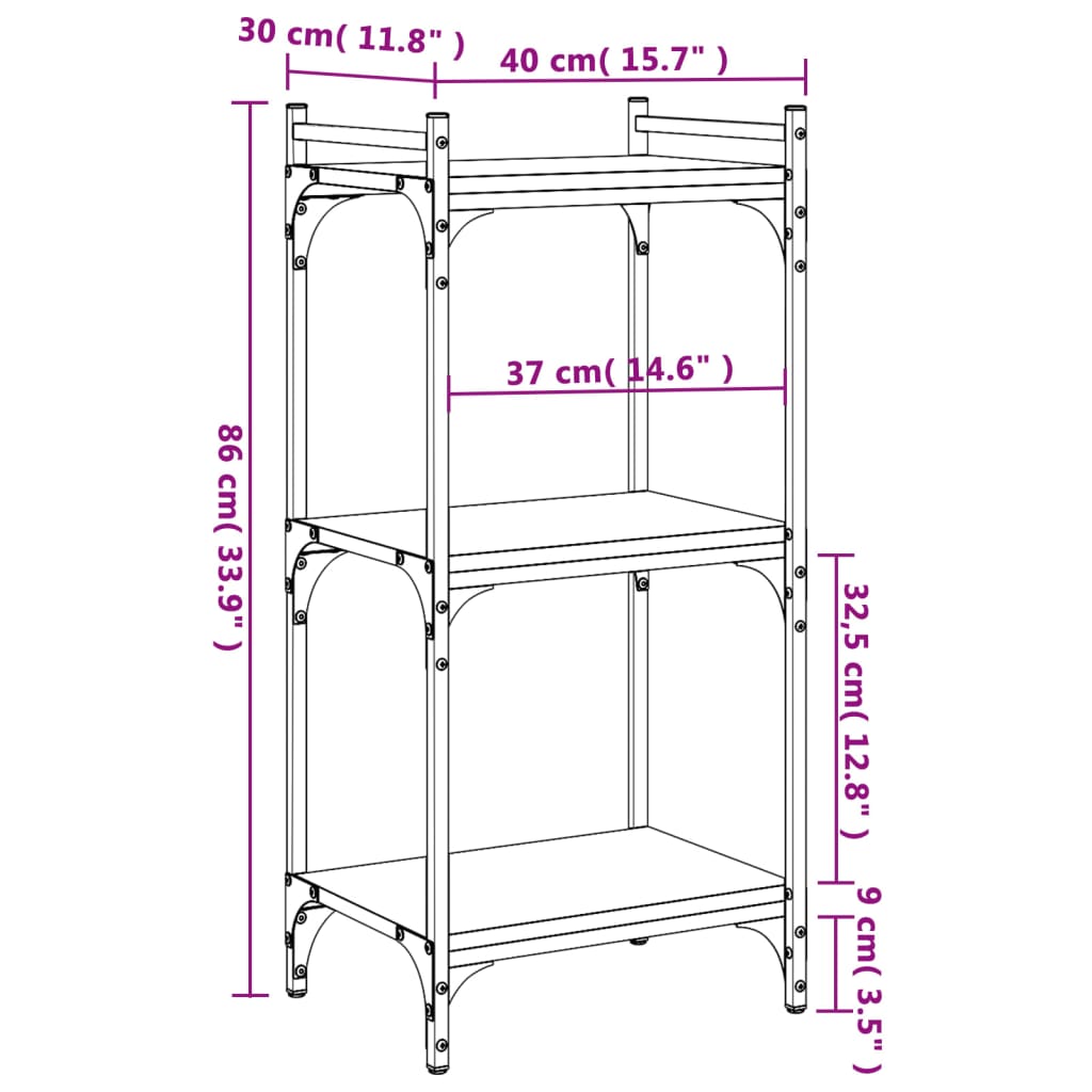 Βιβλιοθήκη 3 Επιπέδων Sonoma Δρυς 40x30x86 εκ. Επεξεργ. Ξύλο