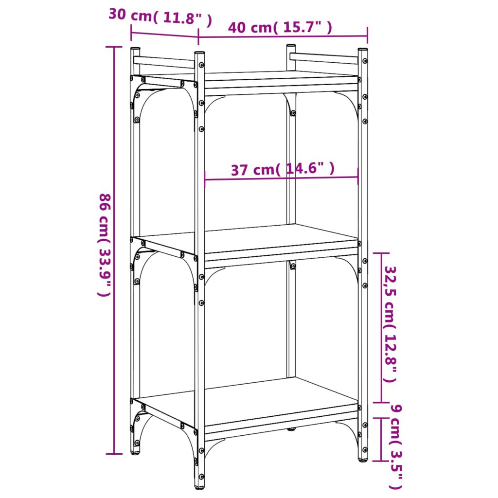 Βιβλιοθήκη 3 Επιπέδων Καφέ Δρυς 40 x 30 x 86 εκ. Επεξεργ. Ξύλο - Pakobazaar