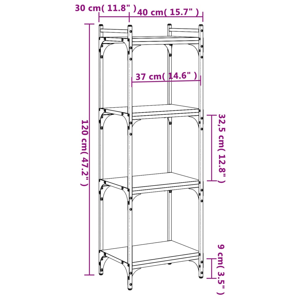 Βιβλιοθήκη 4 Επιπέδων Γκρι Sonoma 40x30x120 εκ. Επεξεργ. Ξύλο