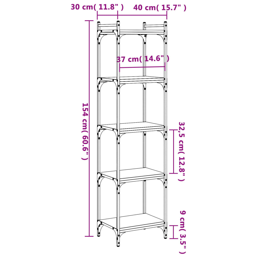 Βιβλιοθήκη 5 Επιπέδων Sonoma Δρυς 40x30x154 εκ. Επεξεργ. Ξύλο