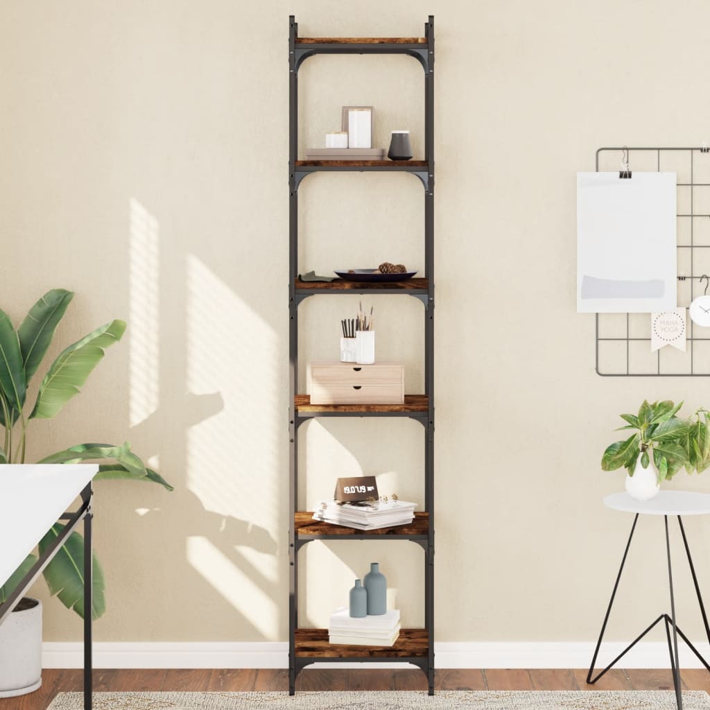 Βιβλιοθήκη 6 Επιπέδων Καπνιστή Δρυς 40x30x188 εκ. Επεξεργ. Ξύλο - Pakobazaar