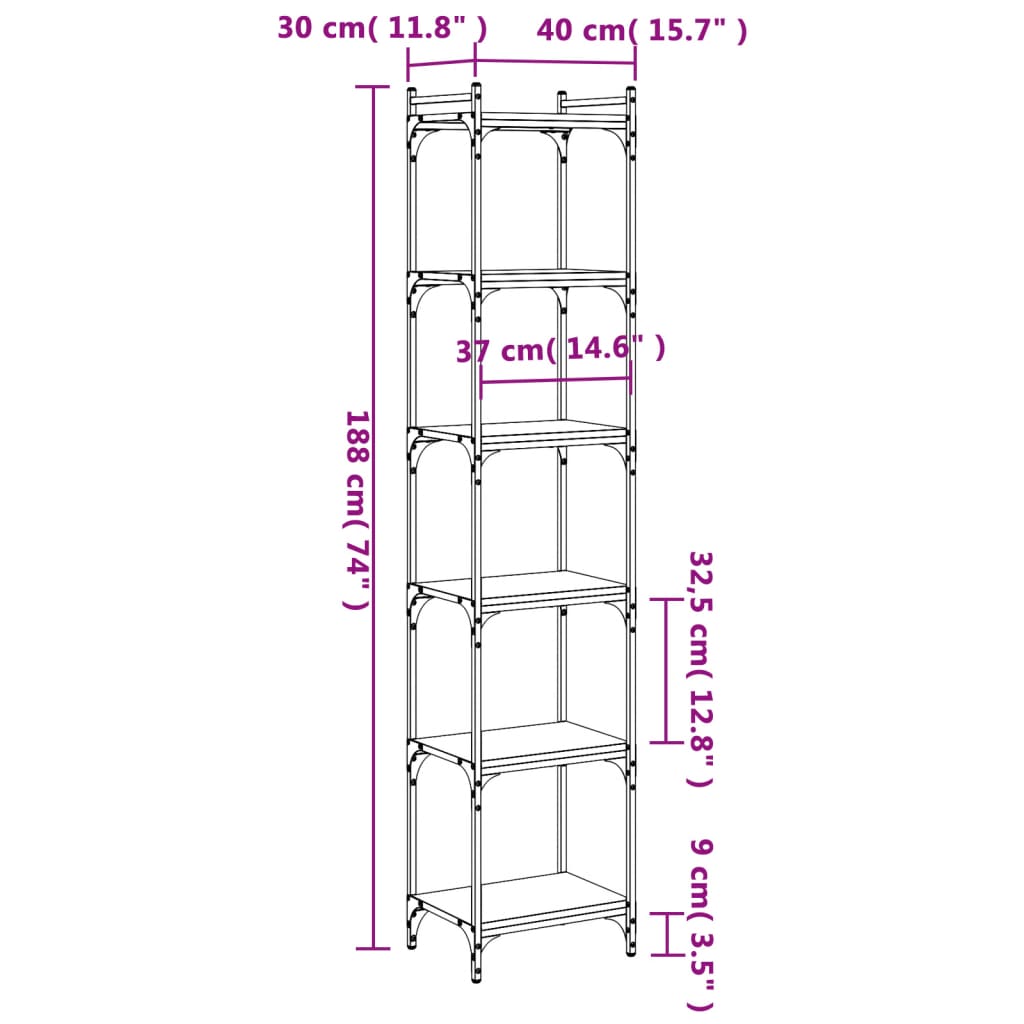 Βιβλιοθήκη 6 Επιπέδων Γκρι Sonoma 40x30x188 εκ. Επεξεργ. Ξύλο