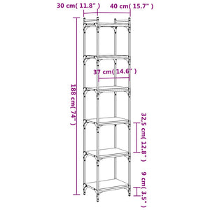 Βιβλιοθήκη 6 Επιπέδων Γκρι Sonoma 40x30x188 εκ. Επεξεργ. Ξύλο