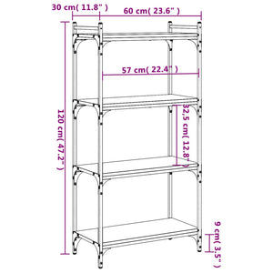 Βιβλιοθήκη 4 Επιπέδων Μαύρη 60x30x120 εκ. Επεξεργασμένο Ξύλο