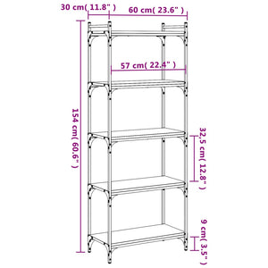 Βιβλιοθήκη 5 Επιπέδων Μαύρη 60x30x154 εκ. Επεξεργασμένο Ξύλο